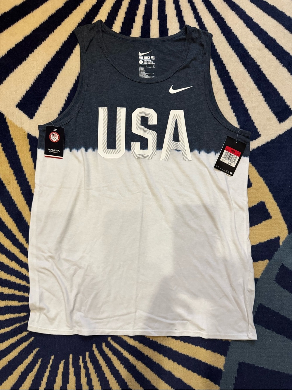Nike Navy and White USA Dip-Dye Tank